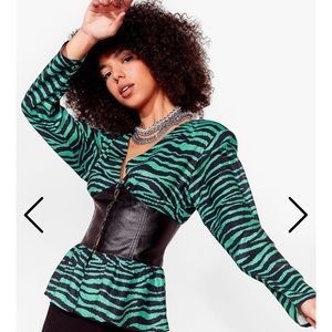 Black and green zebra print corset blouse